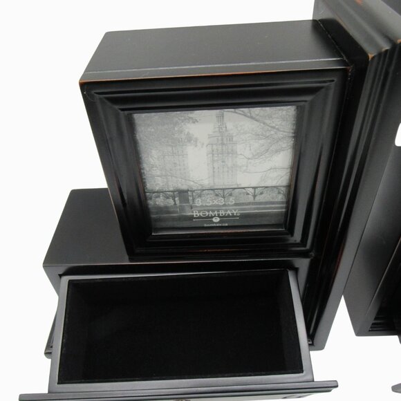 BOMBAY Photo Frame Wood BOOKENDS Set of 2 With Drawers Boxed - Picture 7 of 14